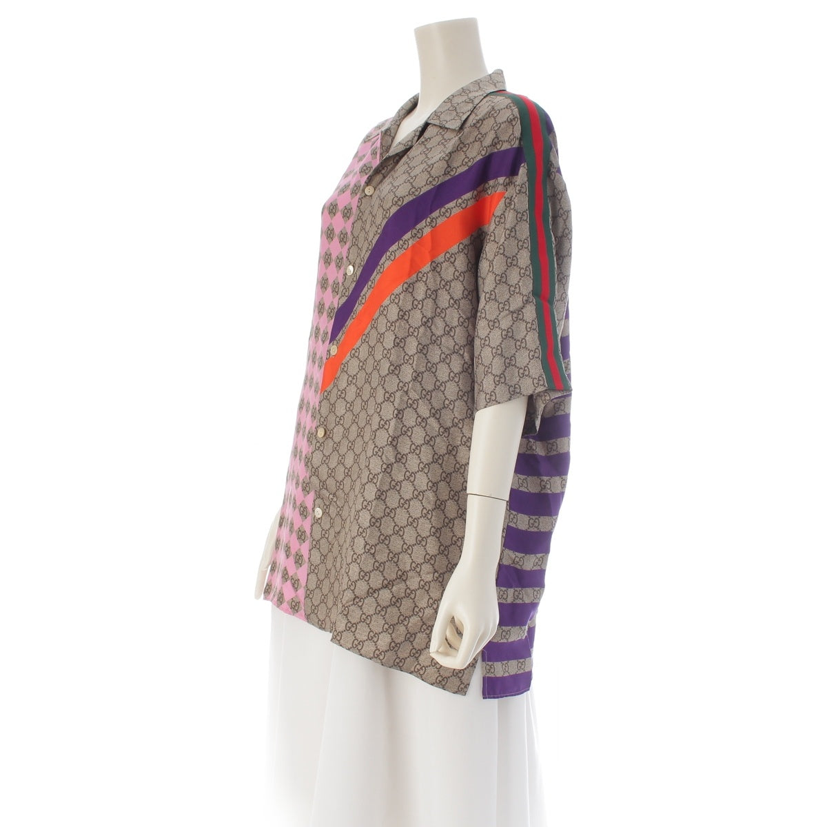 GUCCI silk Sherry Line GG Pattern Open Collar Short sleeve shirt tops 681207 beige 50
