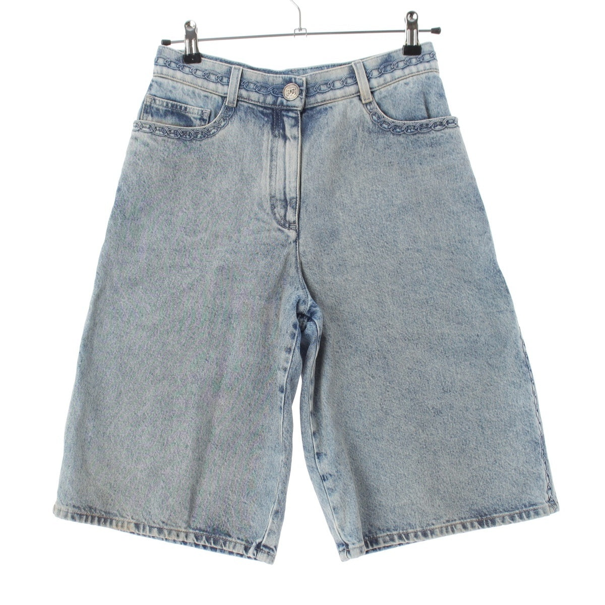 CHANEL cotton Chain motif denim culottes Pants P81253 Indigo 36