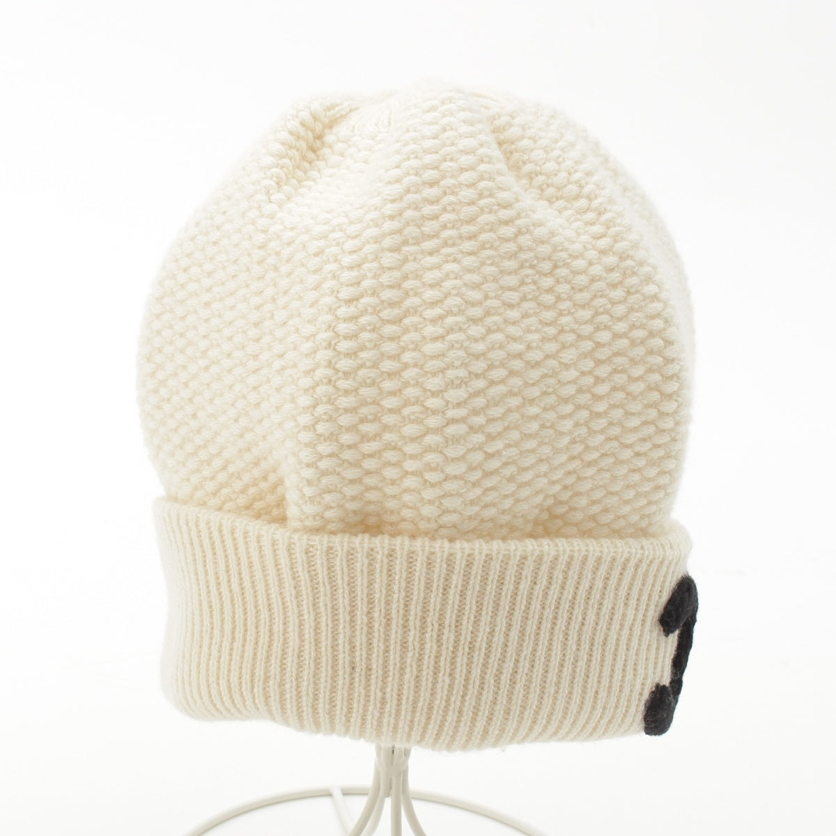 CHANEL COCO Mark cashmere Knit cap hat White black