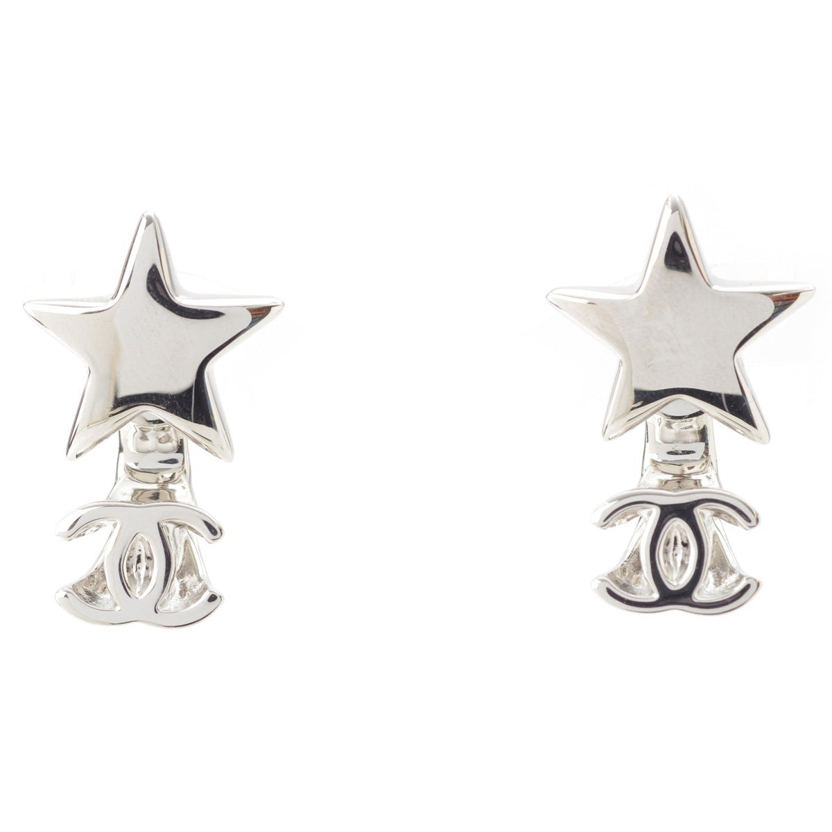 CHANEL GPSilver COCO Mark Star Earrings (Both Ears) Pierce Silver