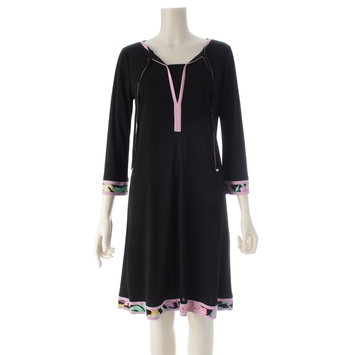 LEONARD Cancan material Slit long sleeves one piece Black pink 36