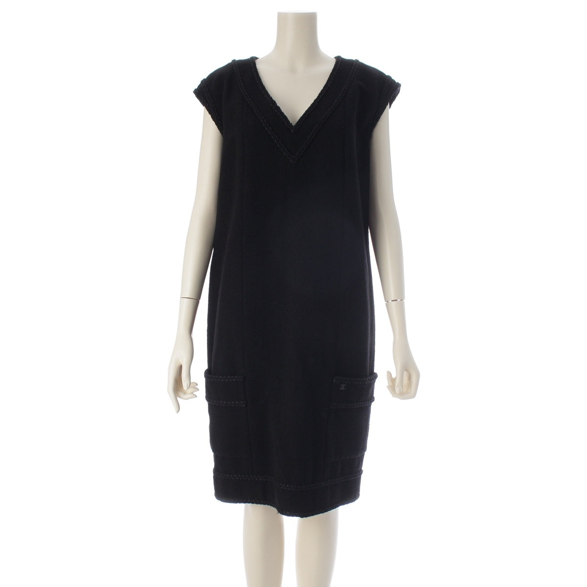 CHANEL wool tweed sleeveless one piece P32290 black 40