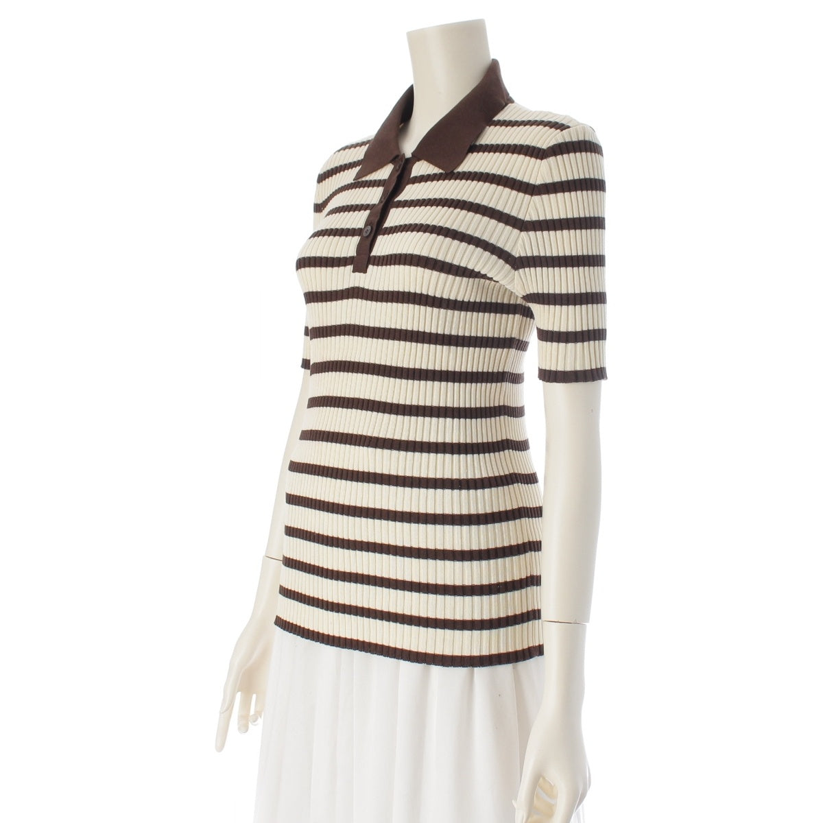 CHANEL cotton Striped knit top Cut Brown 44