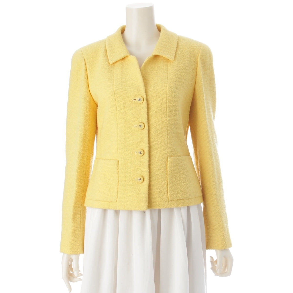CHANEL wool COCO Button Tweed tailored jacket P06647V04632 yellow 38