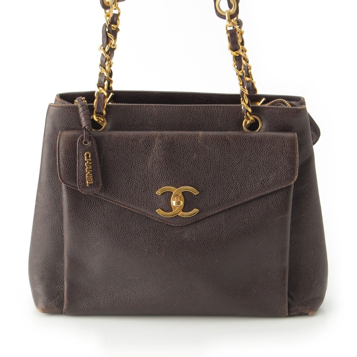 CHANEL Caviar skin Outside Chain Shoulder Bag Brown