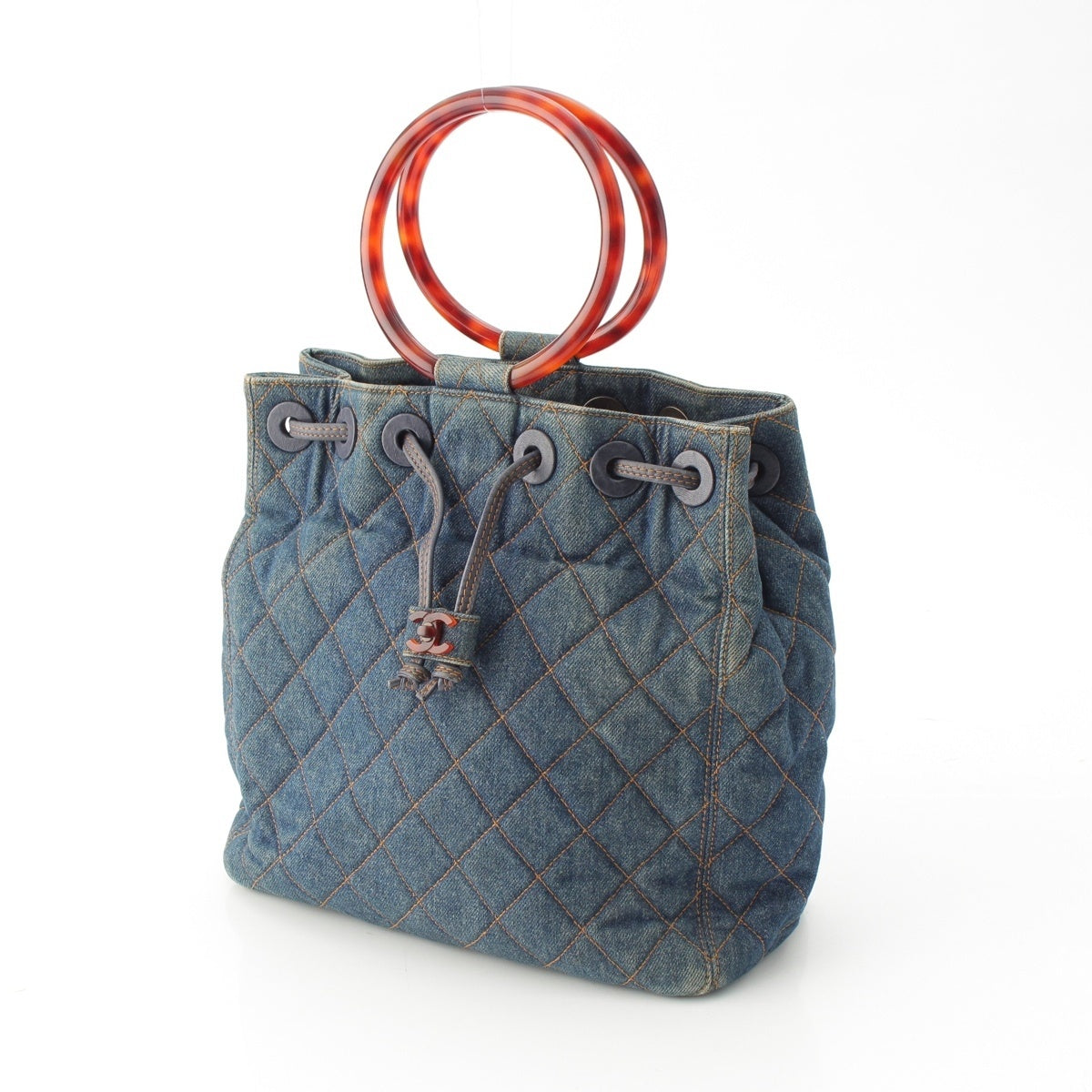 CHANEL Matrasse denim COCO Mark Handbag purse Indigo Blue Brown