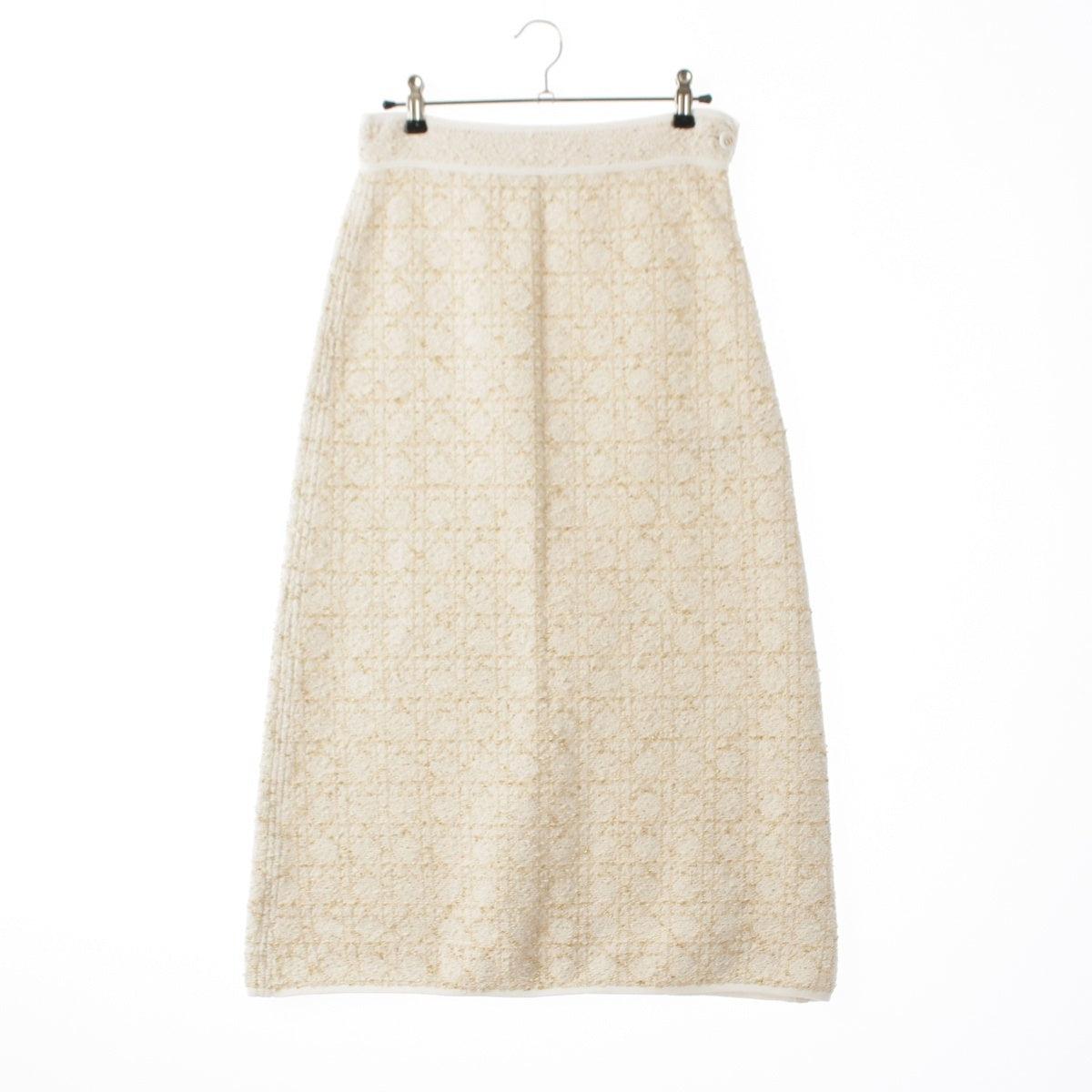 Christian Dior Cotton Tweed Macrocannage Long skirt Bottoms 614J05A9522 White x gold 34