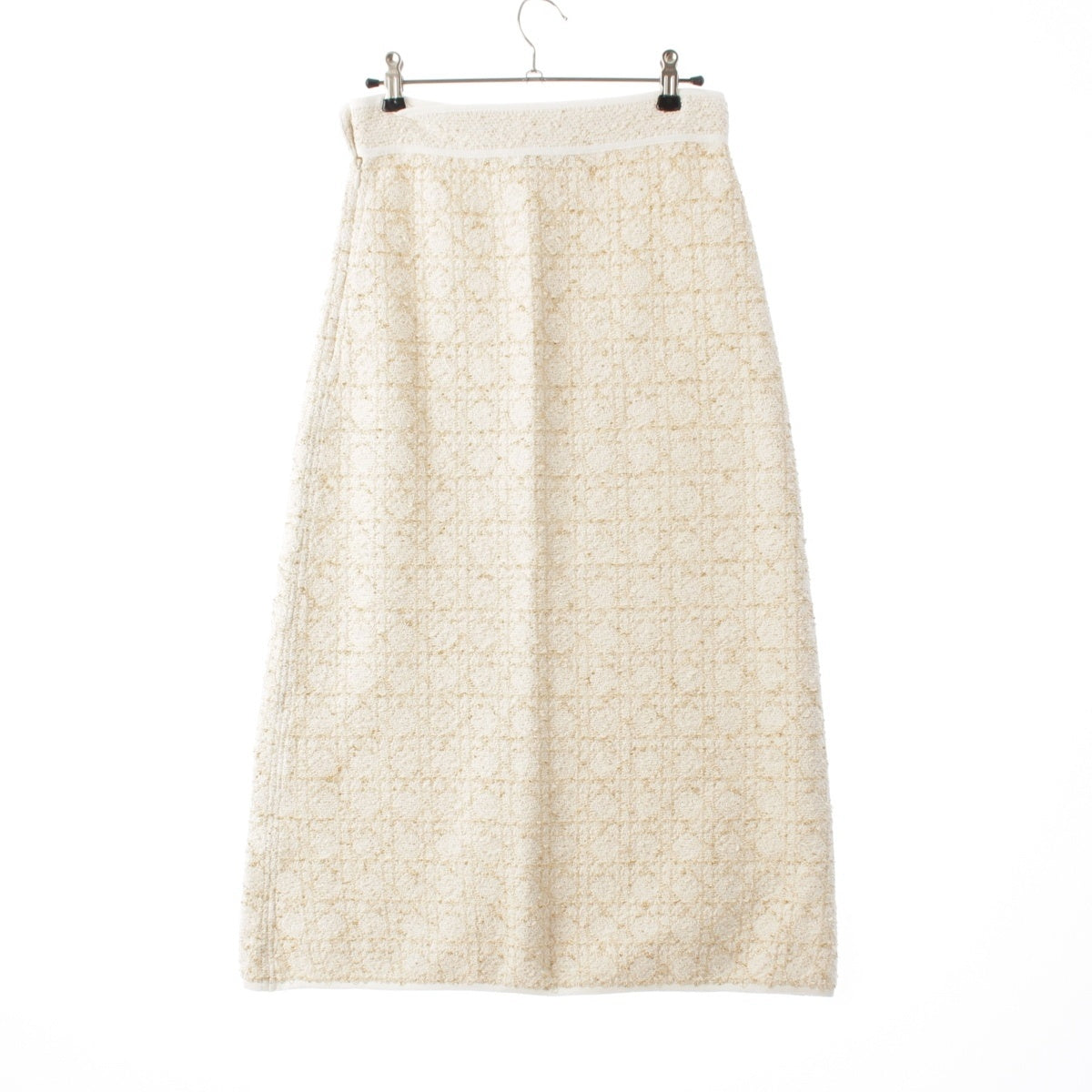 Christian Dior Cotton Tweed Macrocannage Long skirt Bottoms 614J05A9522 White x gold 34