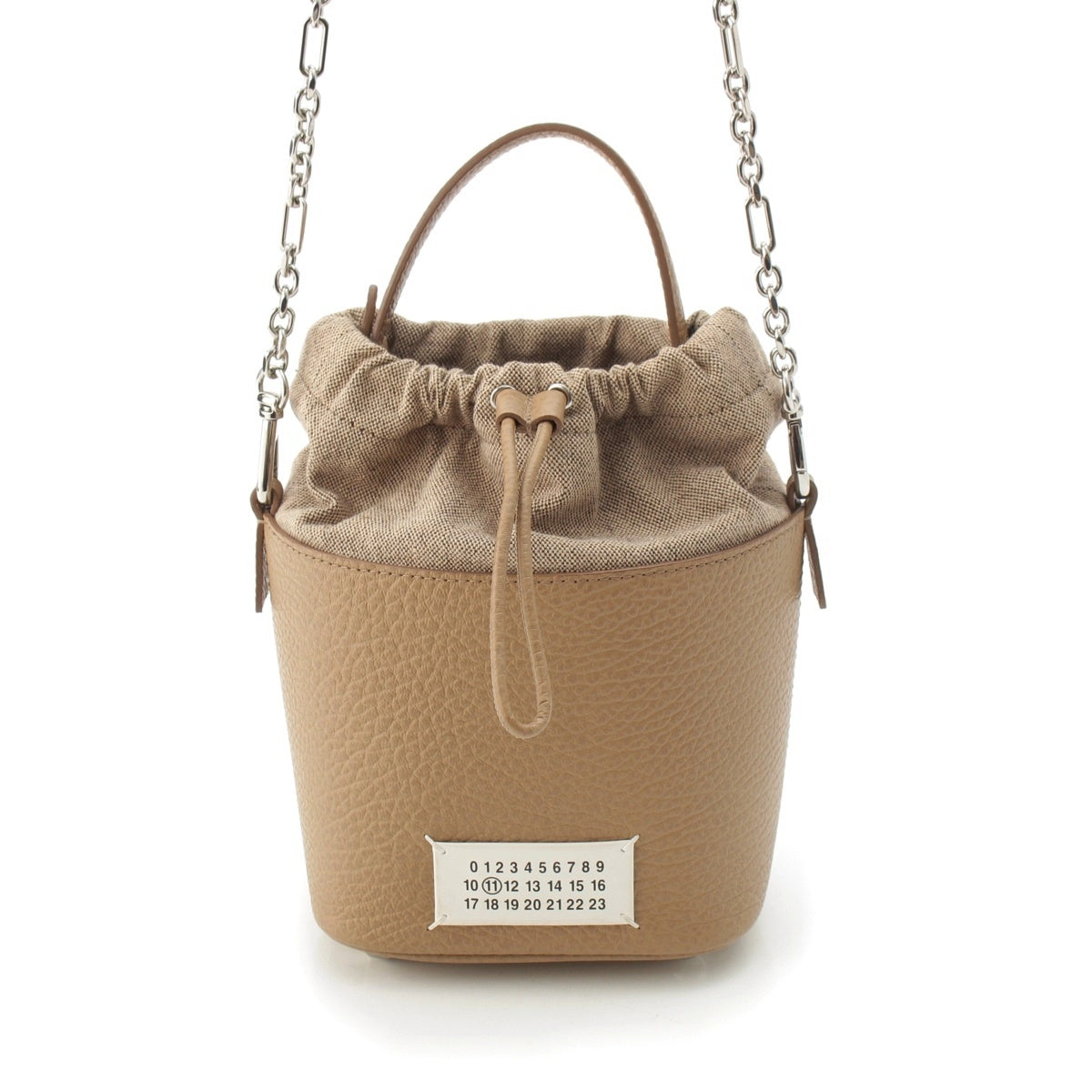 Maison Margiela 5AC Leather canvas Bucket Drawstring Chain Shoulder Bag Beige brown