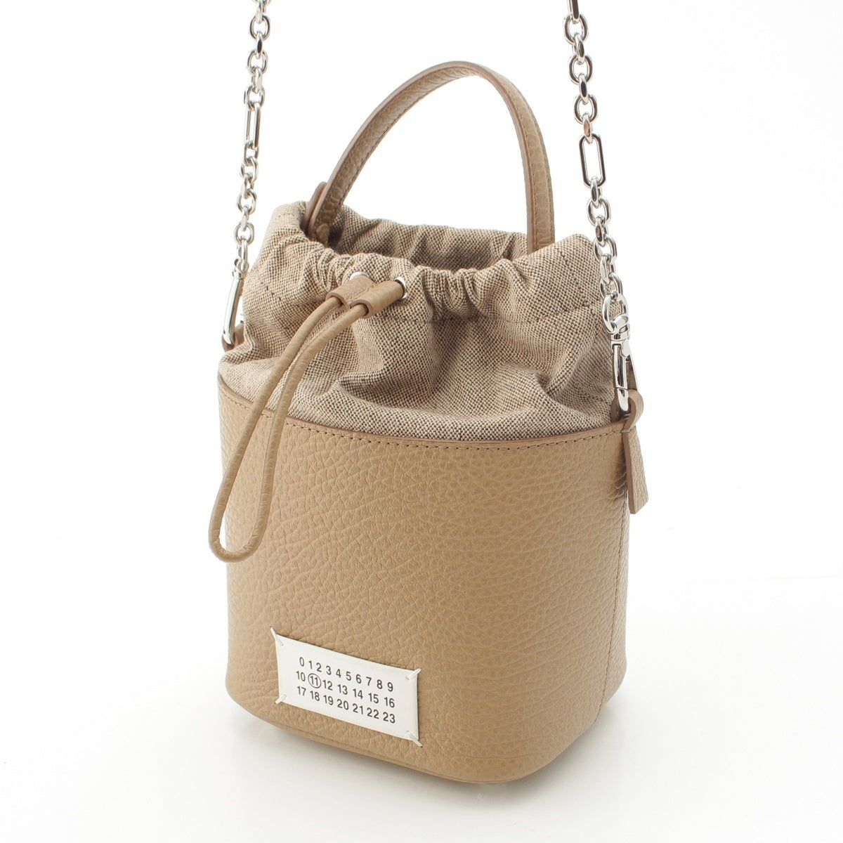 Maison Margiela 5AC Leather canvas Bucket Drawstring Chain Shoulder Bag Beige brown