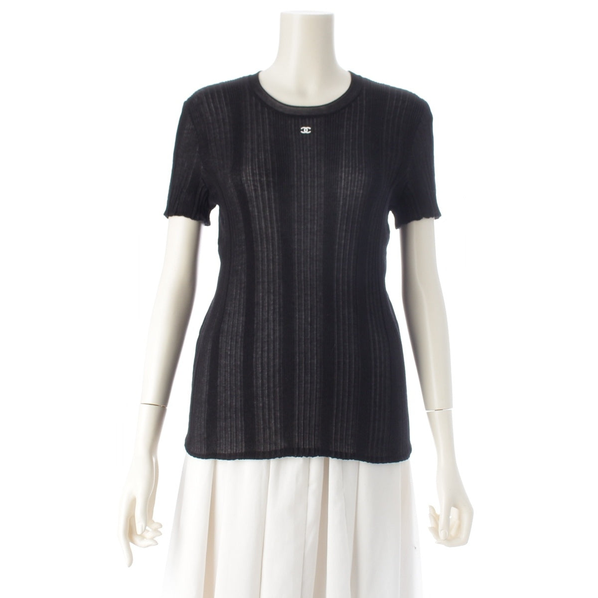 CHANEL COCO BEACH COCO Mark Ribbed T-Shirt Cut P81543 black 42