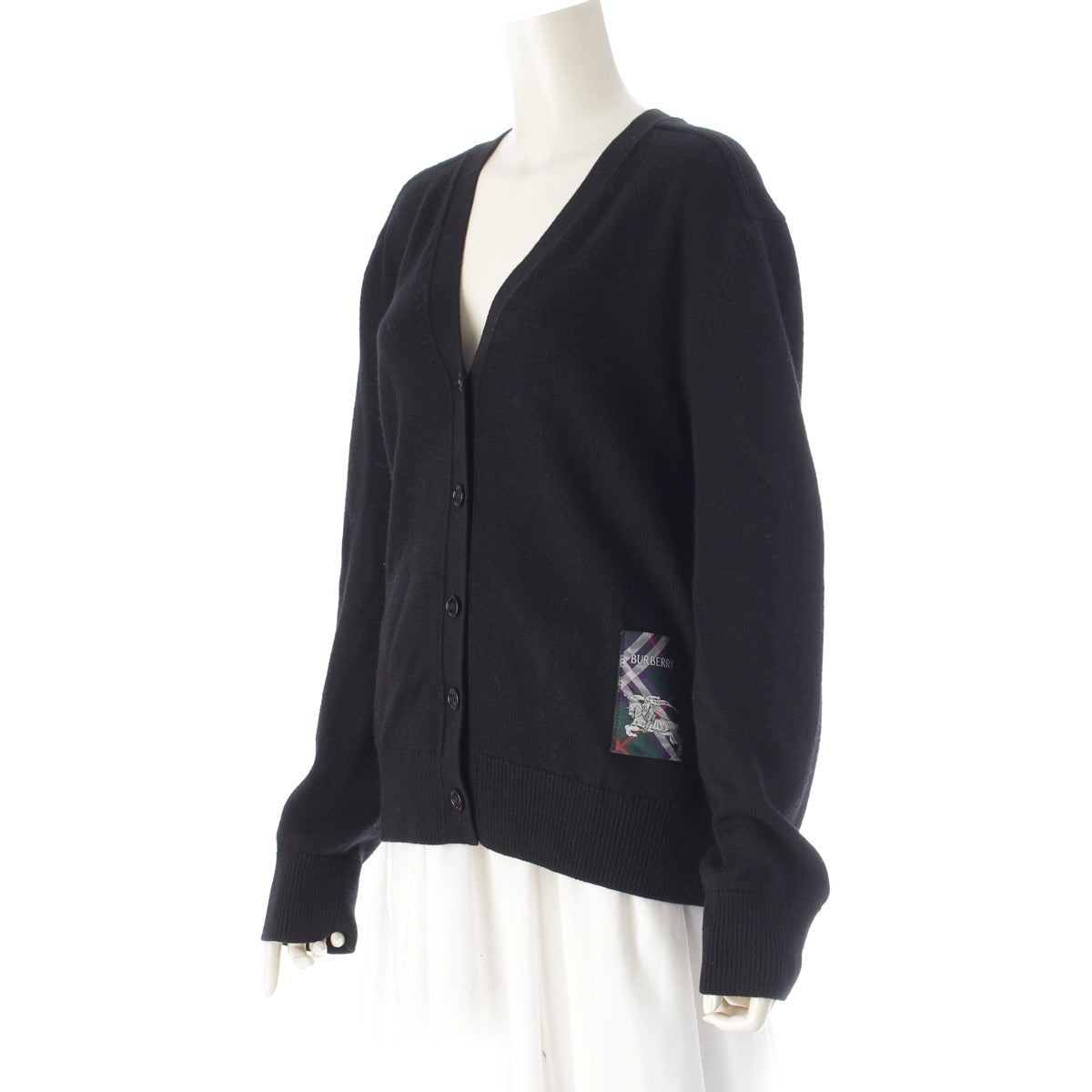 BURBERRY wool Checkered label logo knit cardigan 8103191 black M