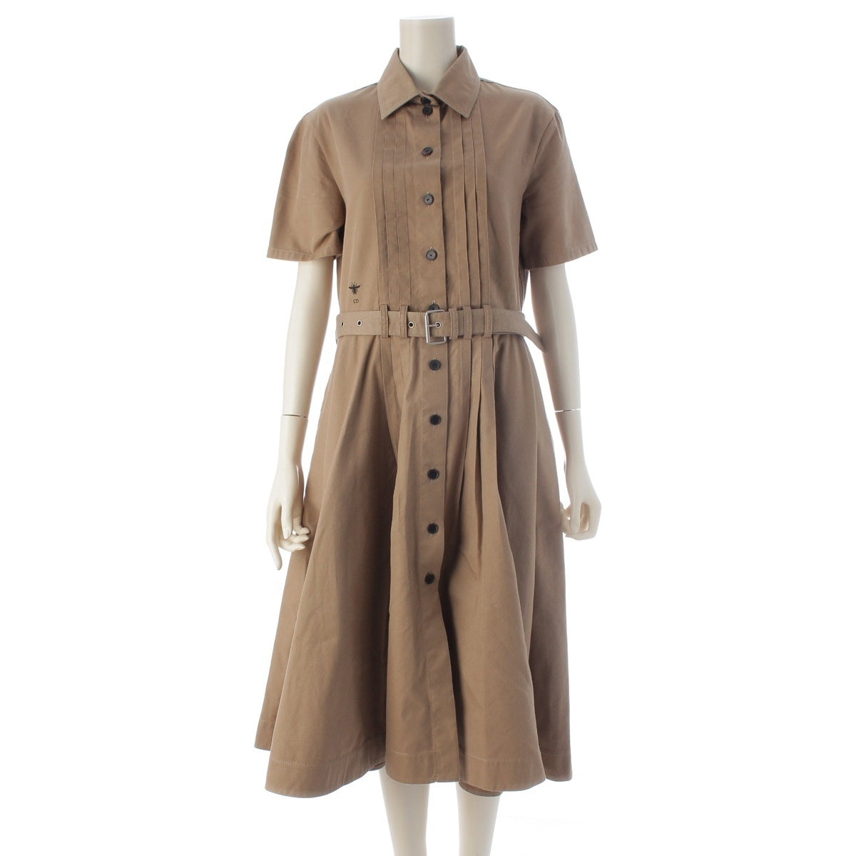 Dior cotton Logo belt short sleeve one piece Midi dress 247R32A3336 beige 38