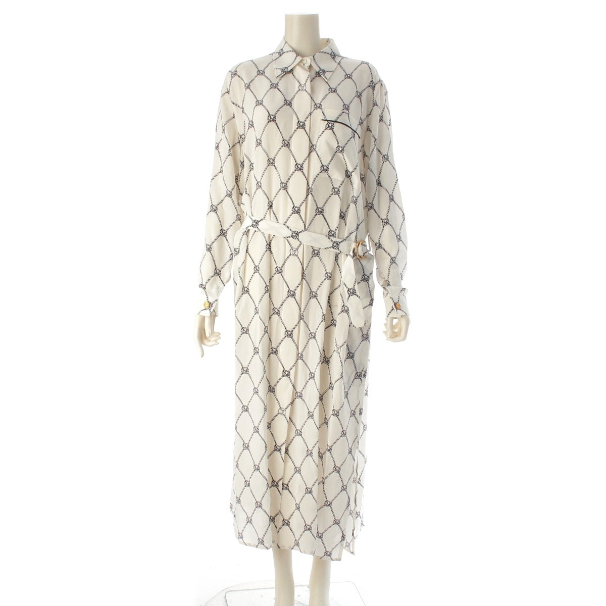 LOUIS VUITTON silk LV shirt one piece dress RW232W white 38