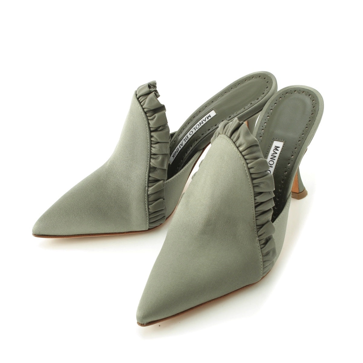 MANOLO BLAHNIK leather Aratil 90 Satin Mule Green system 36