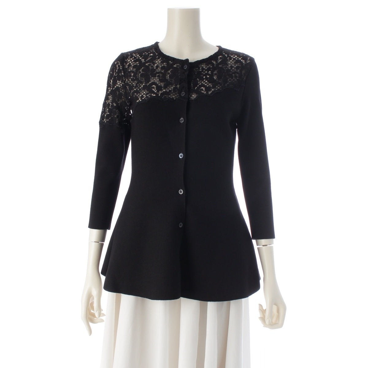 Christian Dior Wool nylon lace switching knit cardigan Peplum flared silhouette 5H24164AM587 black F34