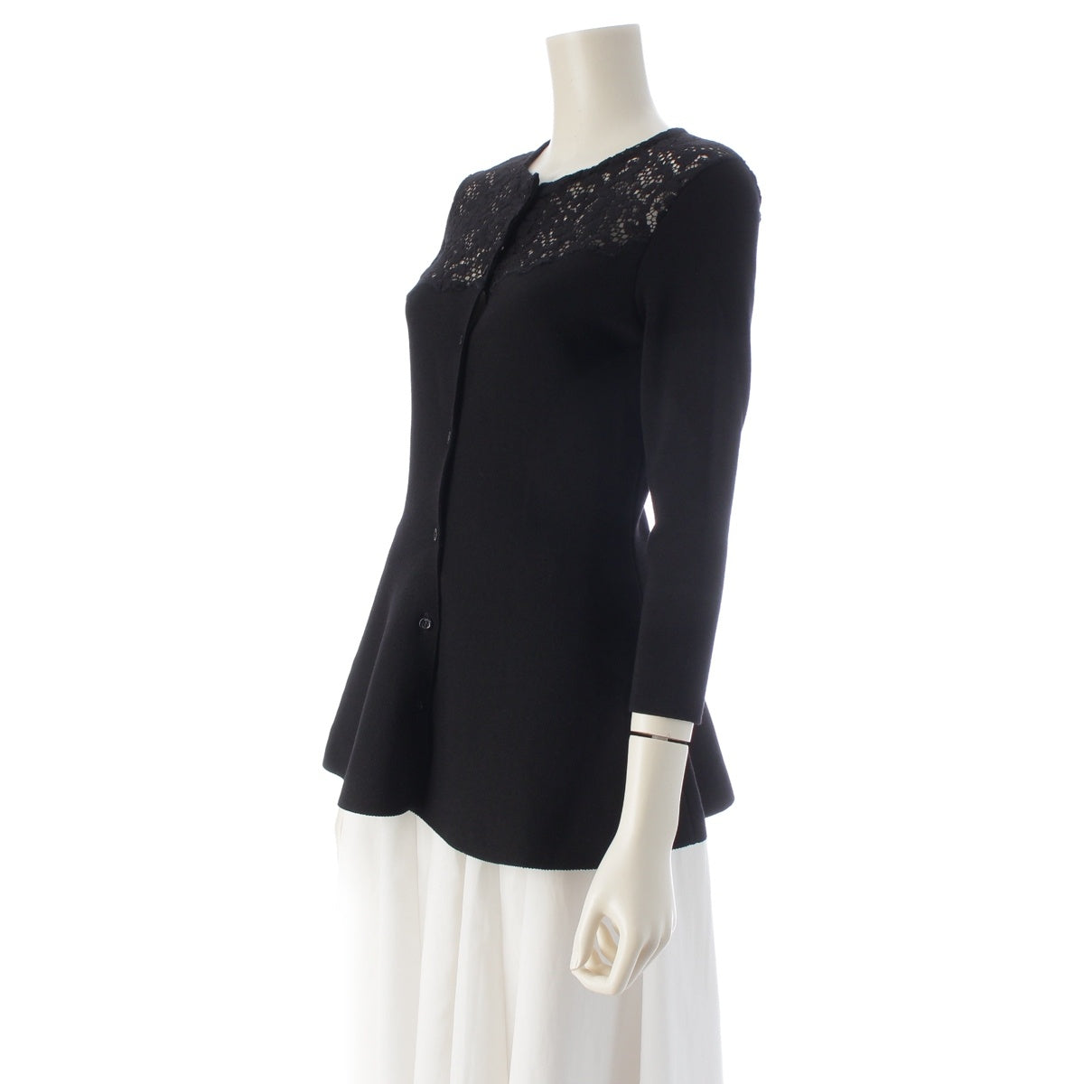 Christian Dior Wool nylon lace switching knit cardigan Peplum flared silhouette 5H24164AM587 black F34