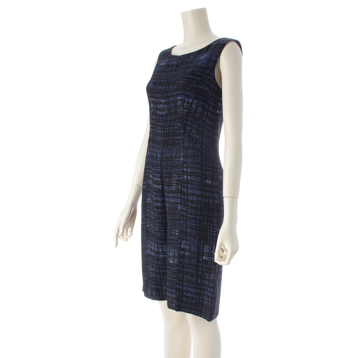 PRADA silk Archive check graphic all-over print sleeveless dress one piece P359Q S122 1A6A blue-black 38S