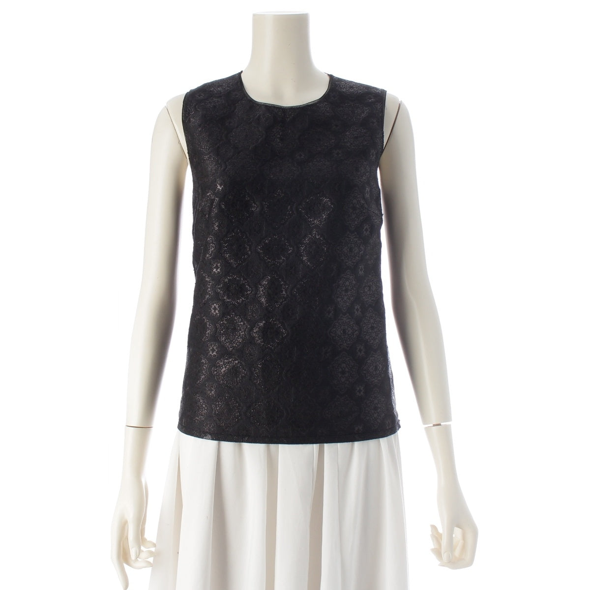 PRADA silk Metallic sheer layered brocade sleeveless top tops Side zip black 38