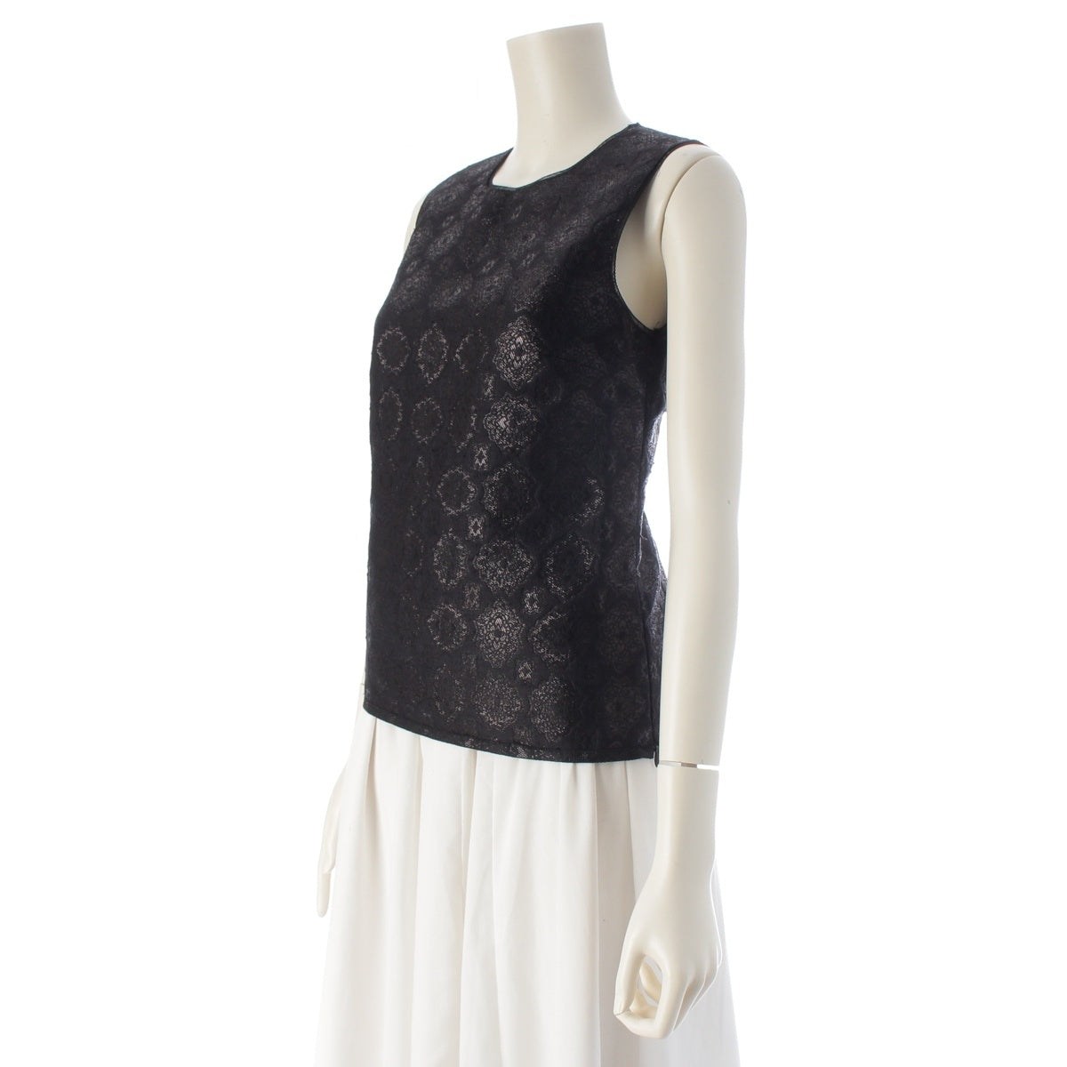 PRADA silk Metallic sheer layered brocade sleeveless top tops Side zip black 38