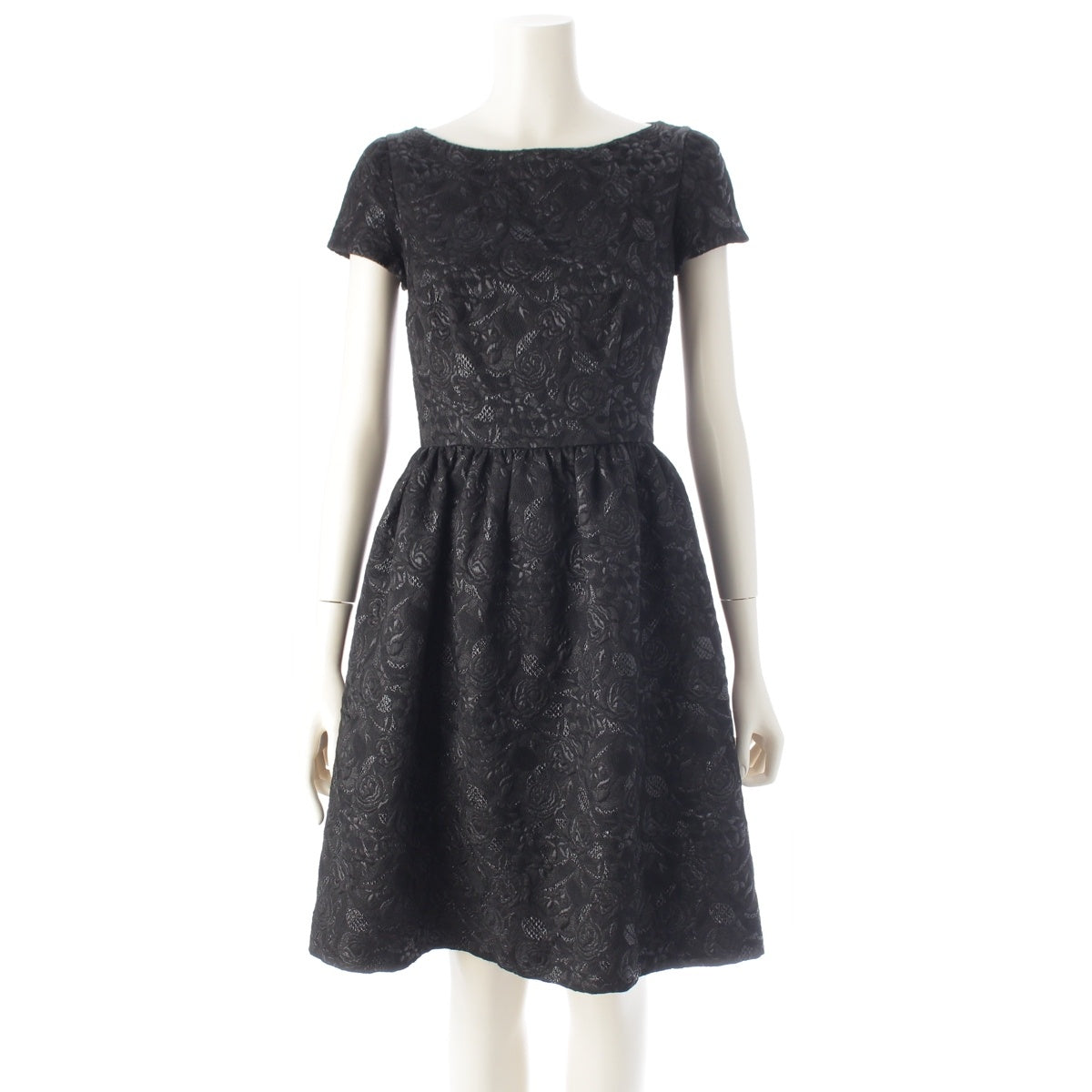 PRADA BLACK ROSE Rose Pattern Jacquard Short-Sleeve French Sleeve Dress one piece P389I black 38
