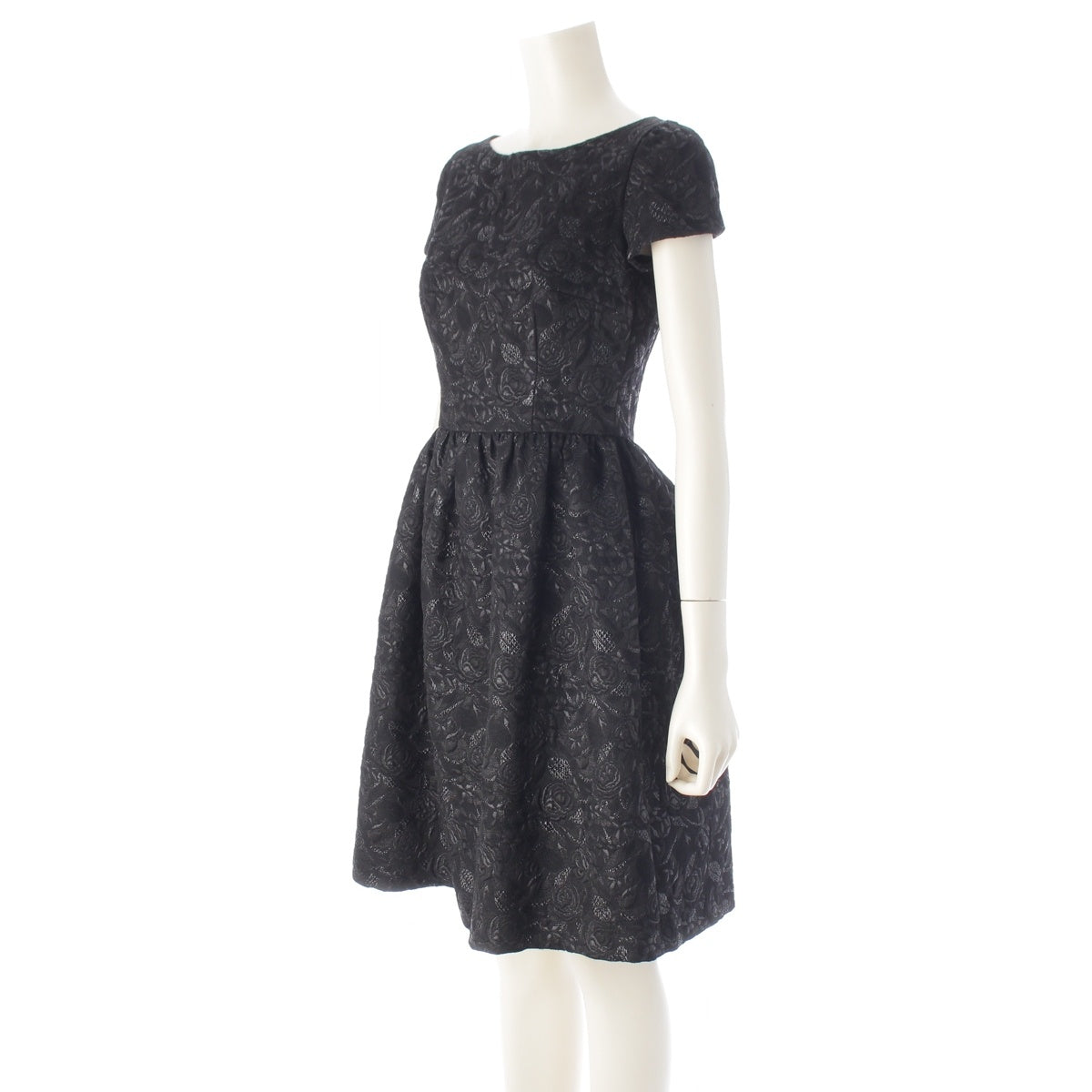 PRADA BLACK ROSE Rose Pattern Jacquard Short-Sleeve French Sleeve Dress one piece P389I black 38