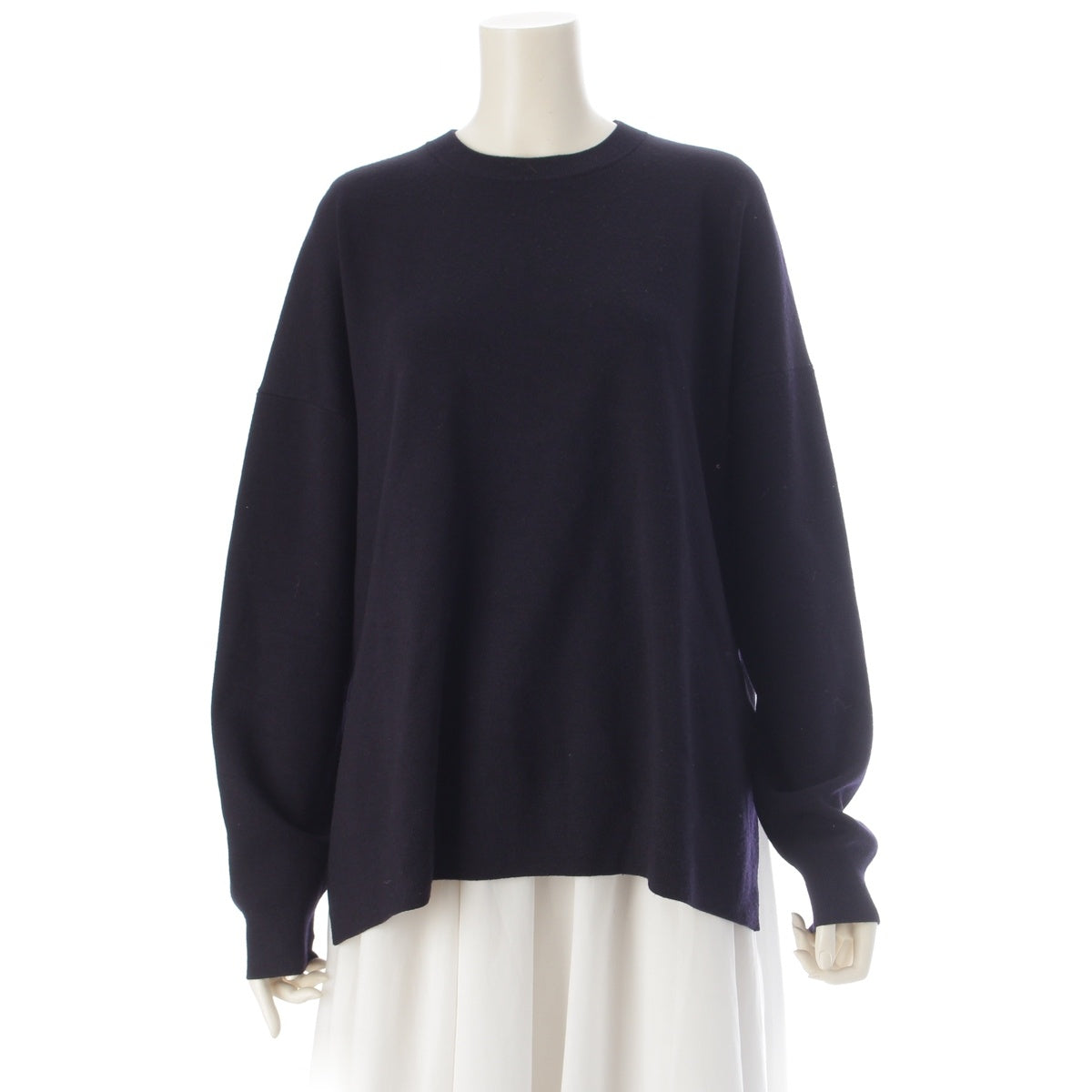 ENFOLD Wool nylon Boxy Pullover Oversized Crew Neck Top sweater 300IS270-0541 Navy 38