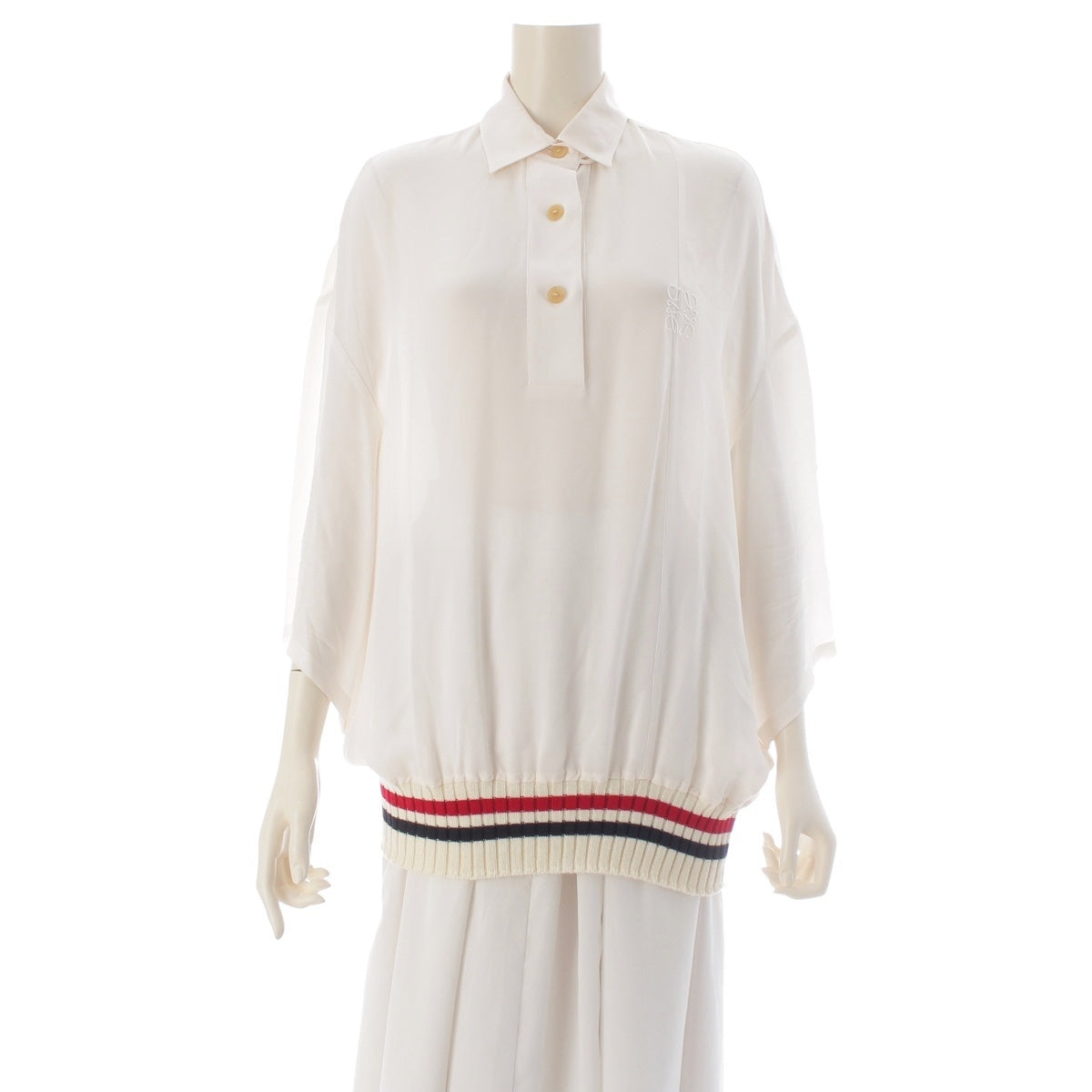 LOEWE Silk, acrylic, wool Anagram knit panel line blouse Shirt tops D2299910GA White red navy S