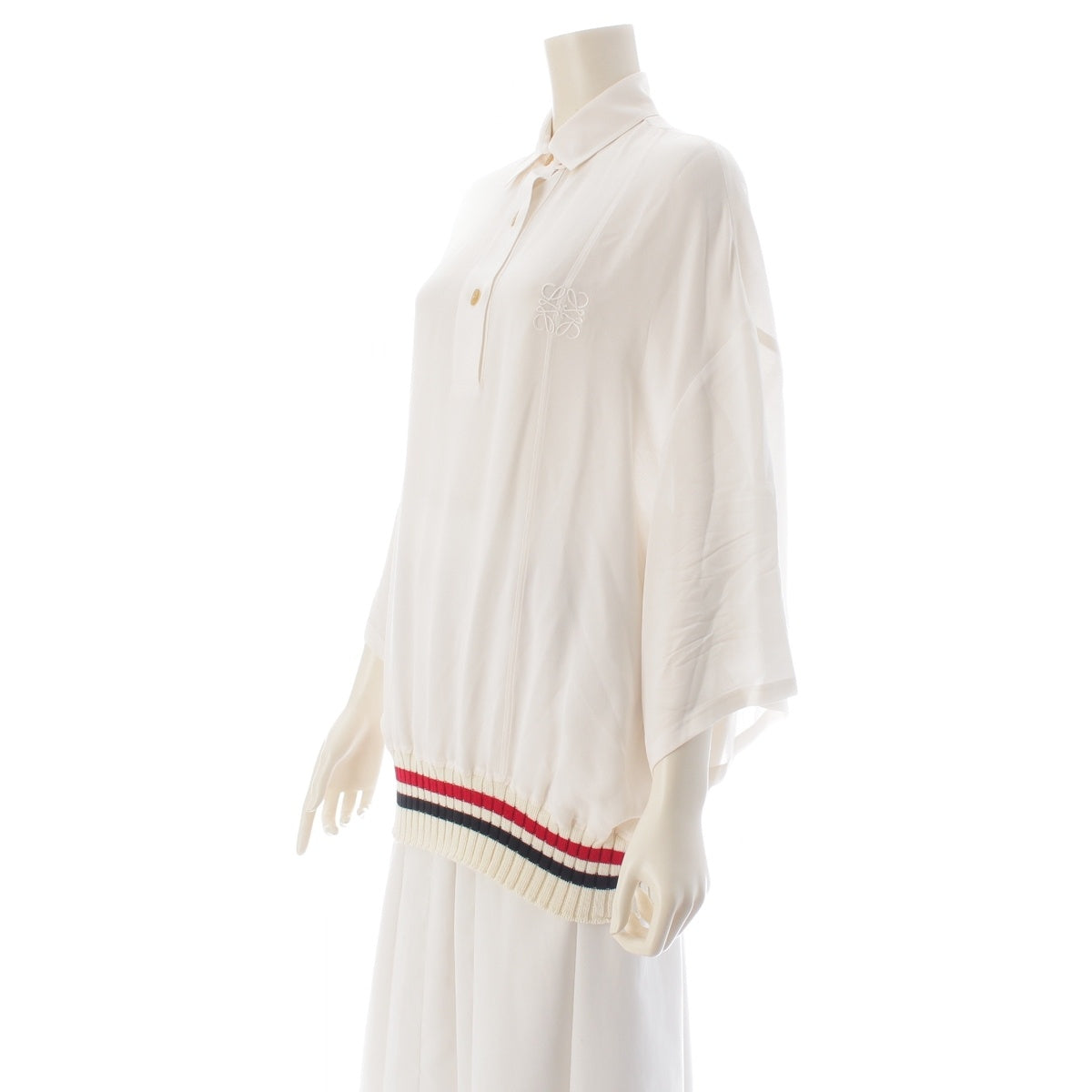 LOEWE Silk, acrylic, wool Anagram knit panel line blouse Shirt tops D2299910GA White red navy S