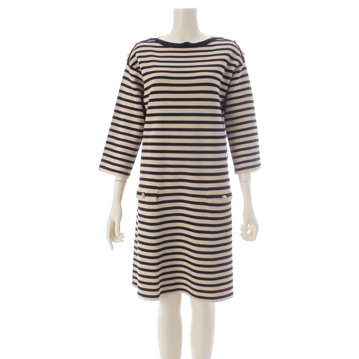 GUCCI wool GG Button Border Knit one piece 572614 Black x white M