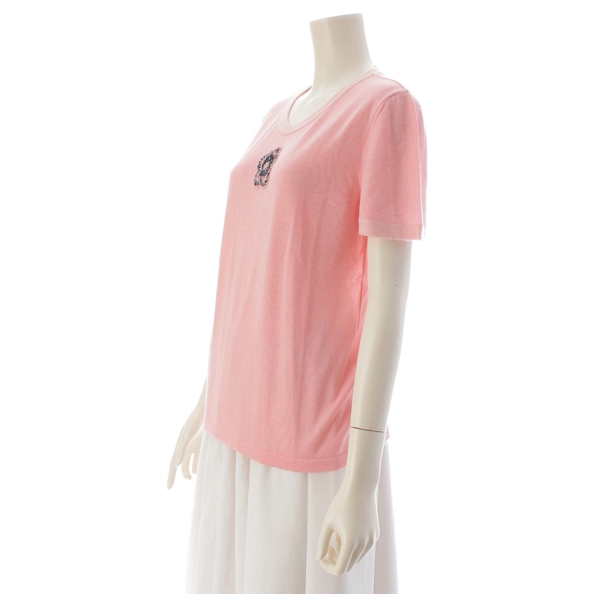 CHANEL cashmere silk COCO Mark Camellia Knit knit Short sleeve top P40353 Pink black 40