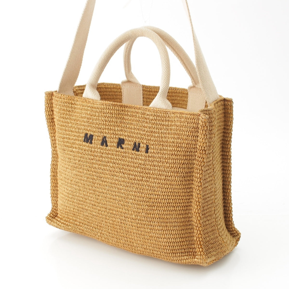MARNI East-West Raffia Canvas 2WAY Handbag Brown