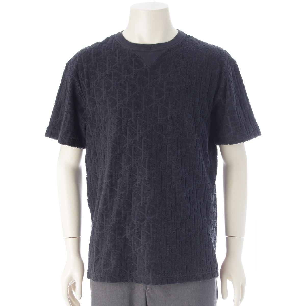 Dior cotton Oblique pile fabric Short sleeve T-shirt 113J692A0614 Navy XS