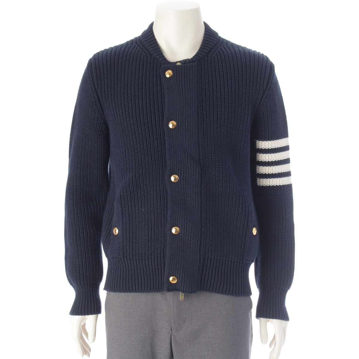 THOM BROWNE wool cotton Knit Zip Jacket MKJ064J Navy 1