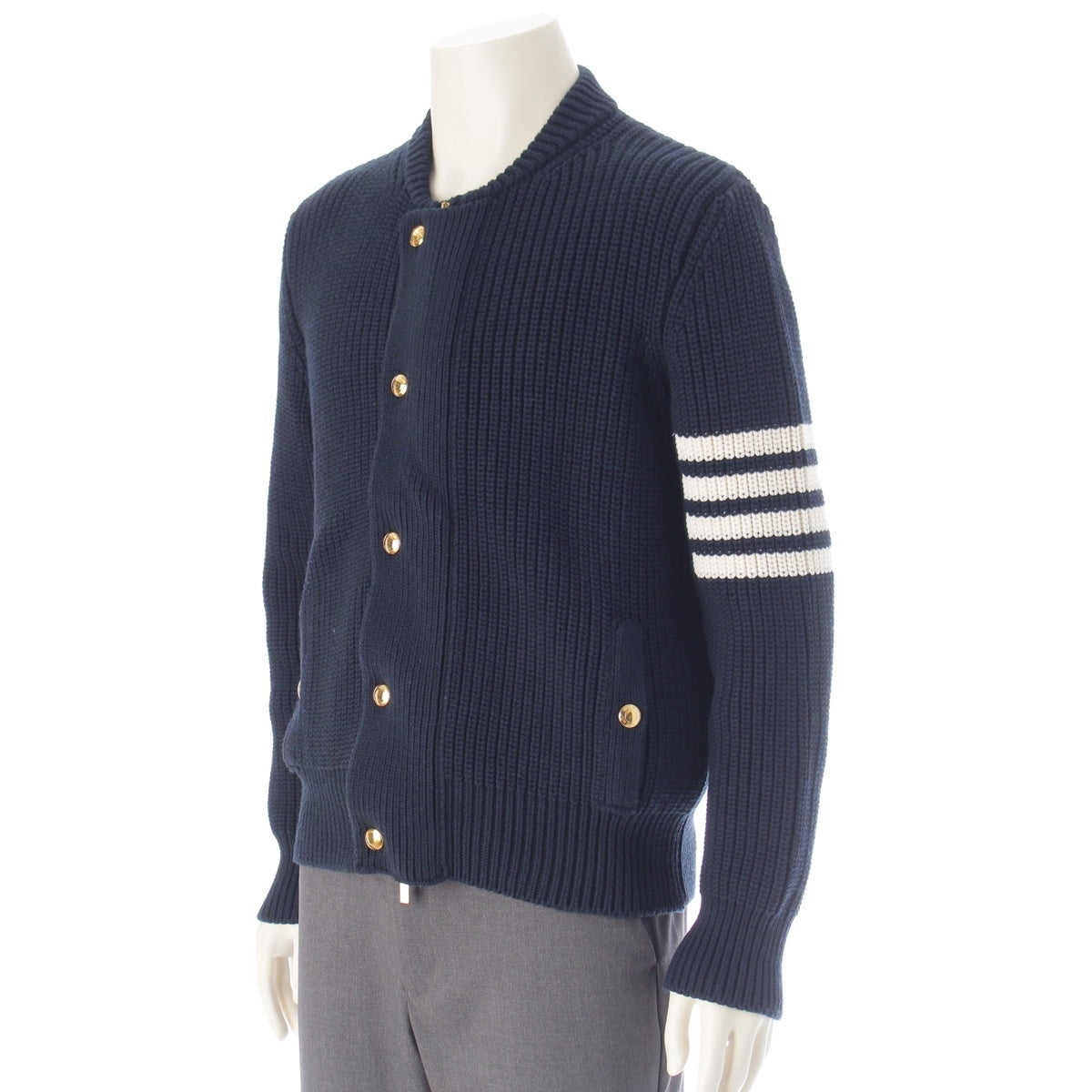 THOM BROWNE wool cotton Knit Zip Jacket MKJ064J Navy 1
