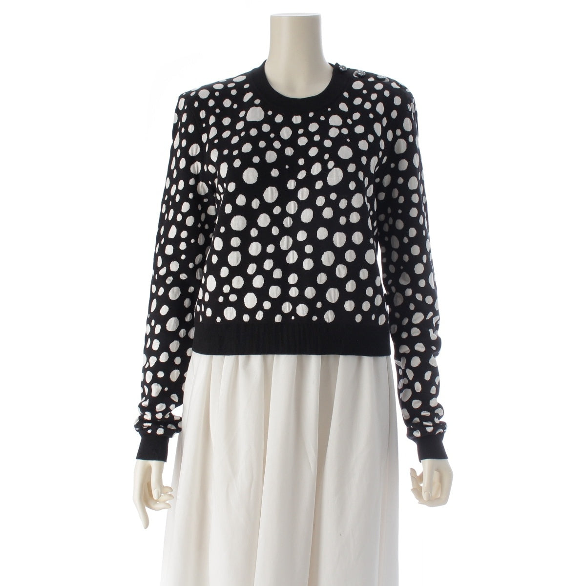 LOUIS VUITTON Cotton silk Yayoi Kusama Infinity Dot Cropped knit tops RW231J Black White M
