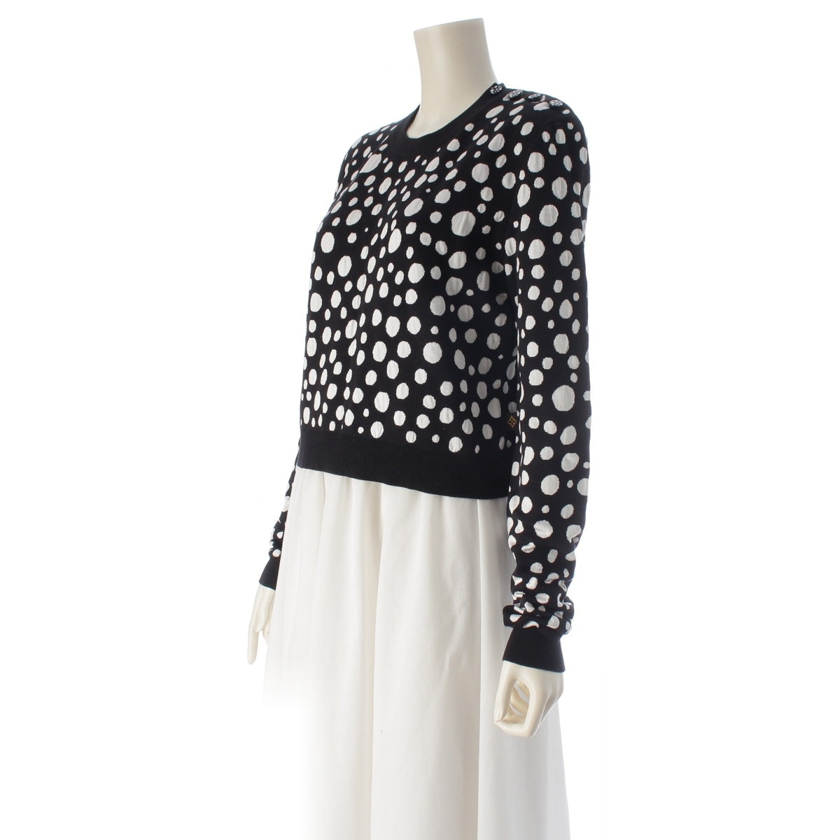 LOUIS VUITTON Cotton silk Yayoi Kusama Infinity Dot Cropped knit tops RW231J Black White M