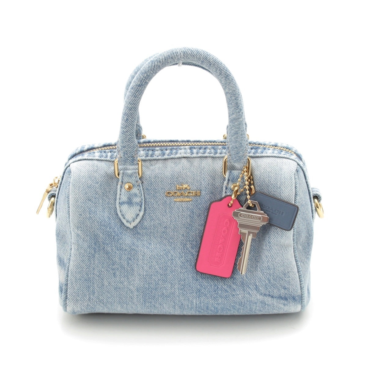 COACH Mini Low Ang denim Crossbody 2-way bag with charm Handbag blue