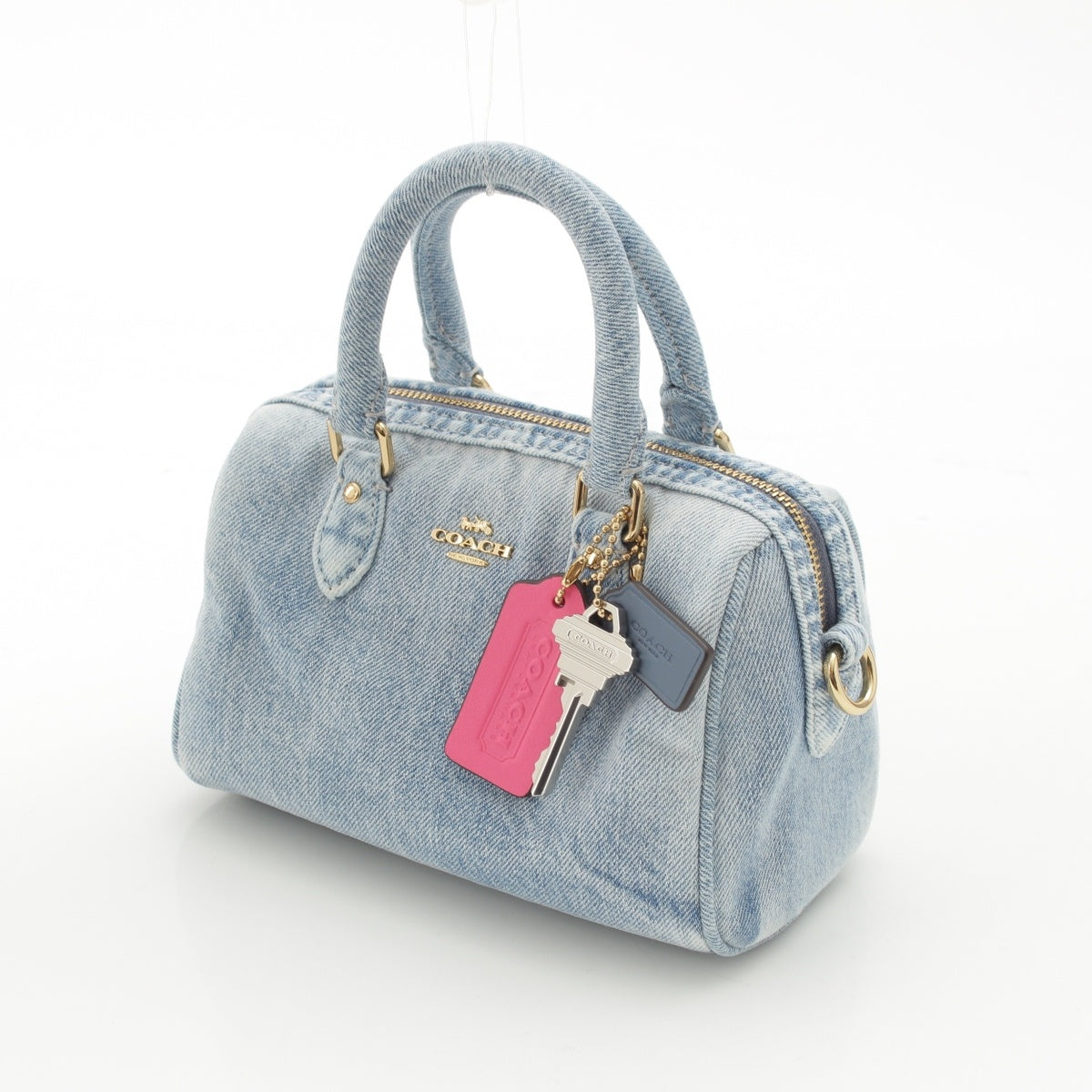 COACH Mini Low Ang denim Crossbody 2-way bag with charm Handbag blue