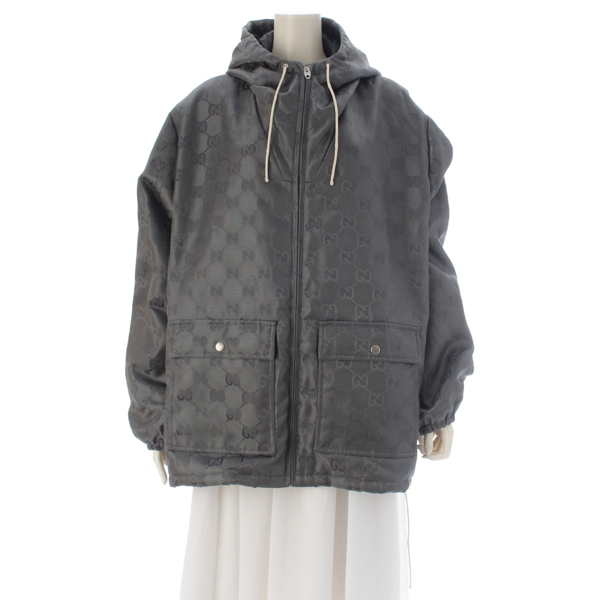 GUCCI OFF THE GRID GG hooded Nylon jacket 657792 gray 46