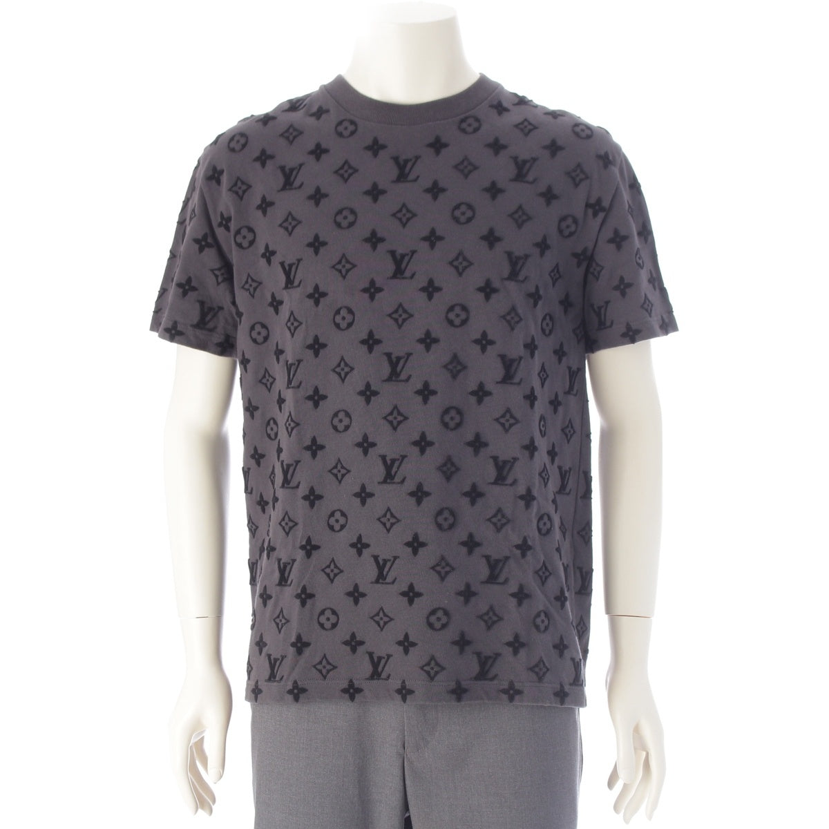 LOUIS VUITTON cotton Monogram Short sleeve T-shirt tops RM201 Gray black M