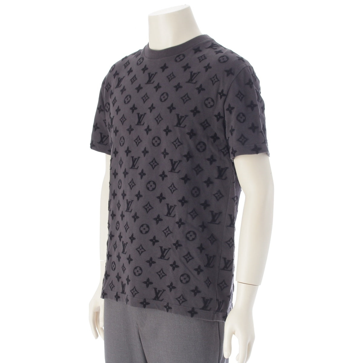 LOUIS VUITTON cotton Monogram Short sleeve T-shirt tops RM201 Gray black M