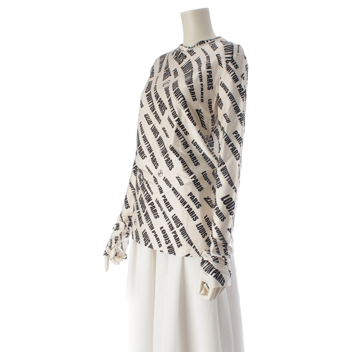 LOUIS VUITTON Rayon LV Logo Signature Powernet Long Long-sleeved T-shirt RW212B Ivory black M