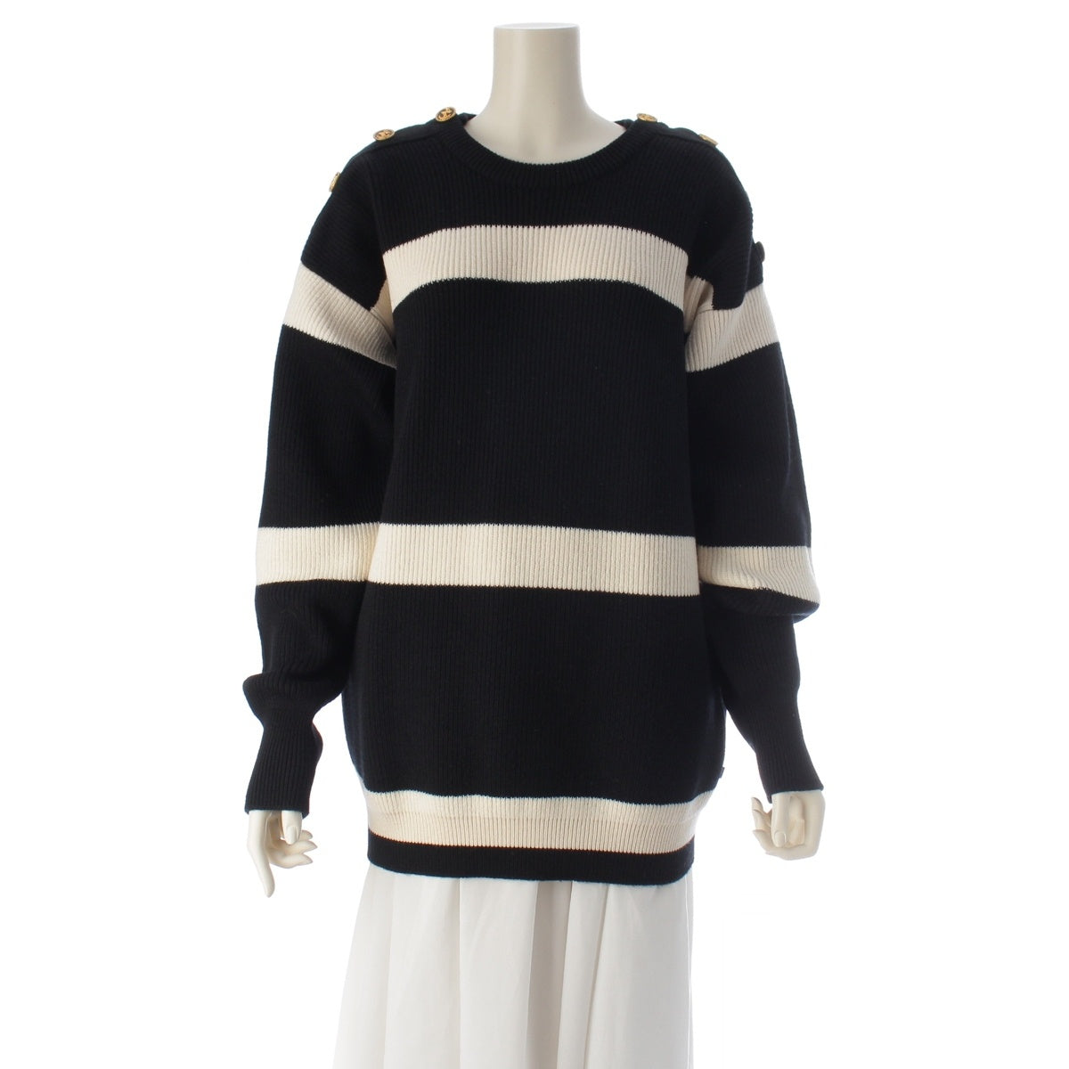 LOUIS VUITTON Nautical Button Border Top knit RW212W Black White XS