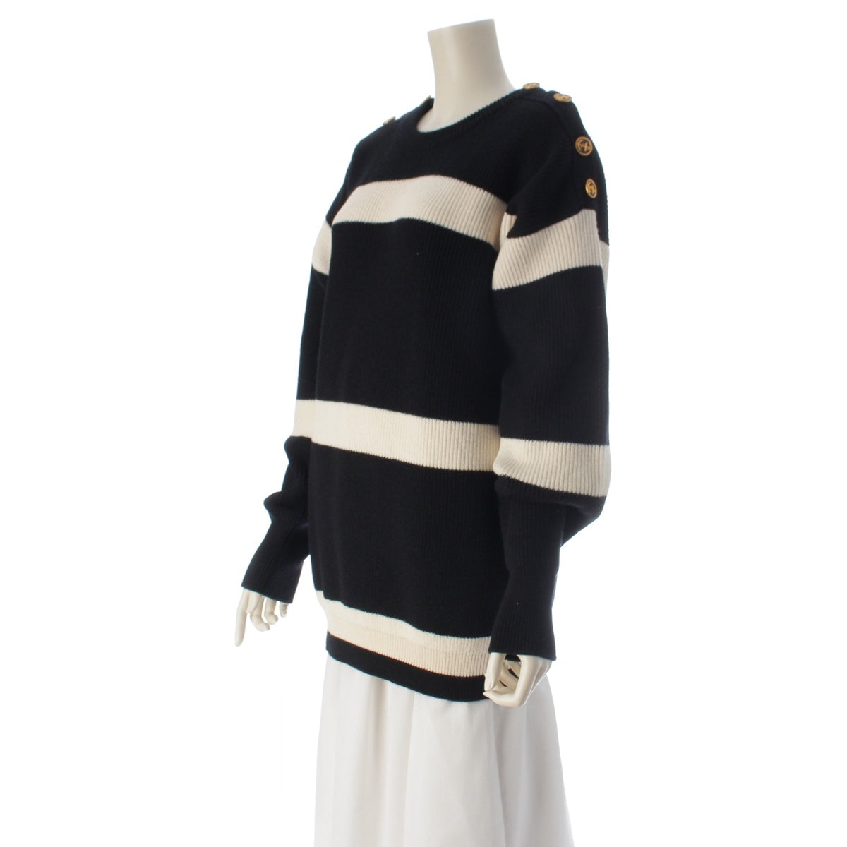 LOUIS VUITTON Nautical Button Border Top knit RW212W Black White XS