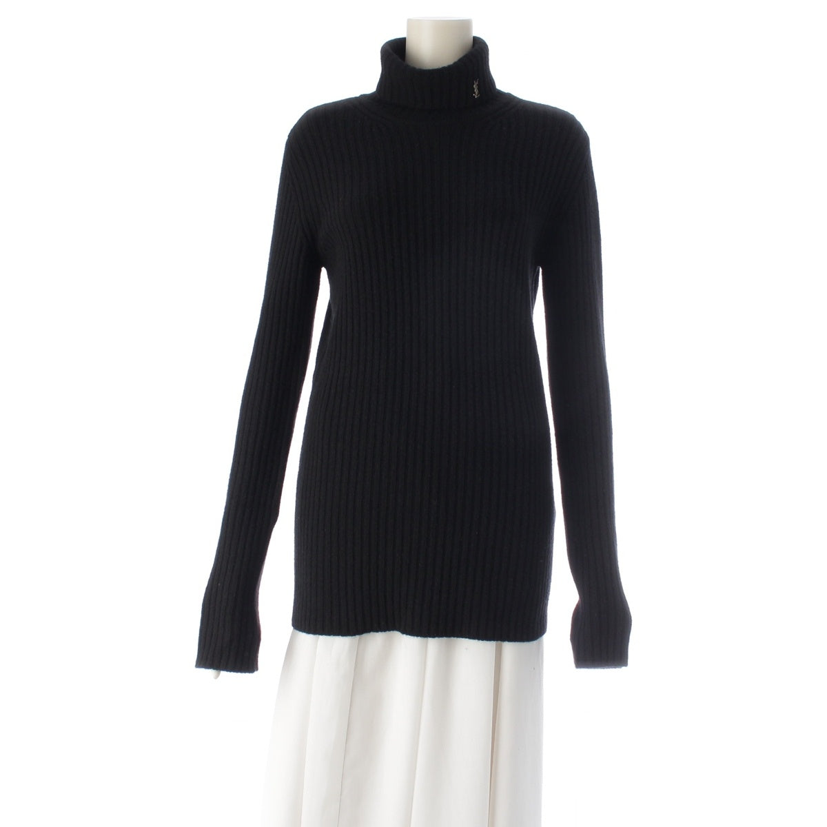 SAINT LAURENT wool cashmere Cassandra Rib High Neck sweater Knit Top 666098 black L