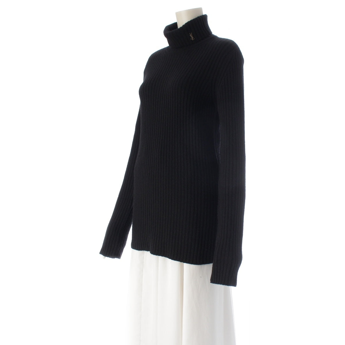 SAINT LAURENT wool cashmere Cassandra Rib High Neck sweater Knit Top 666098 black L