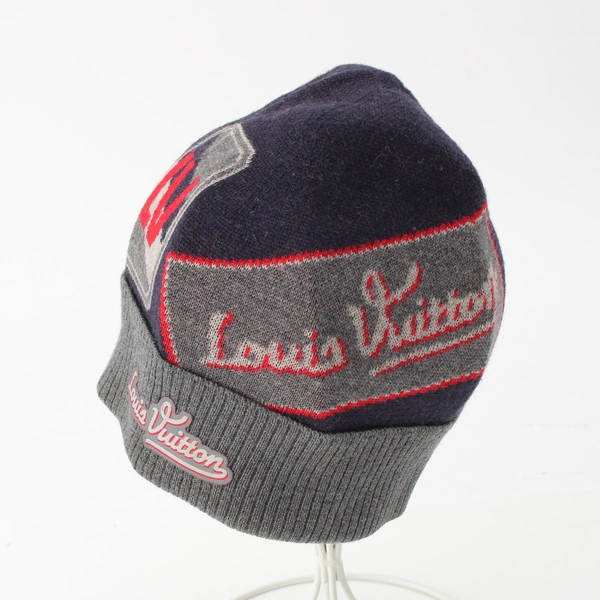 LOUIS VUITTON wool Bonnet Travel Stamps Knit cap Beanie hat Navy gray