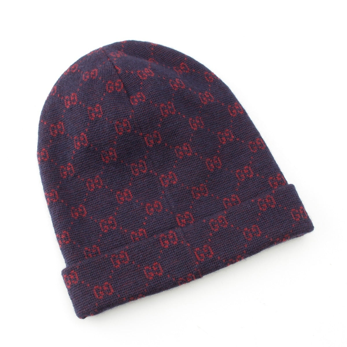 GUCCI Alpaca wool GG pattern Knit cap Beanie hat 534812 Navy red L 59