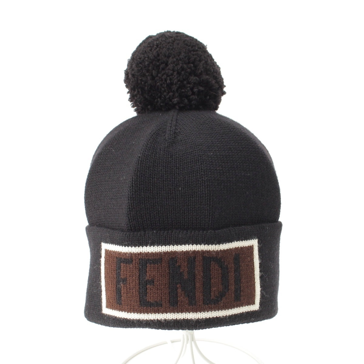 FENDI wool logo Knit cap Beanie hat FXQ056 Black brown